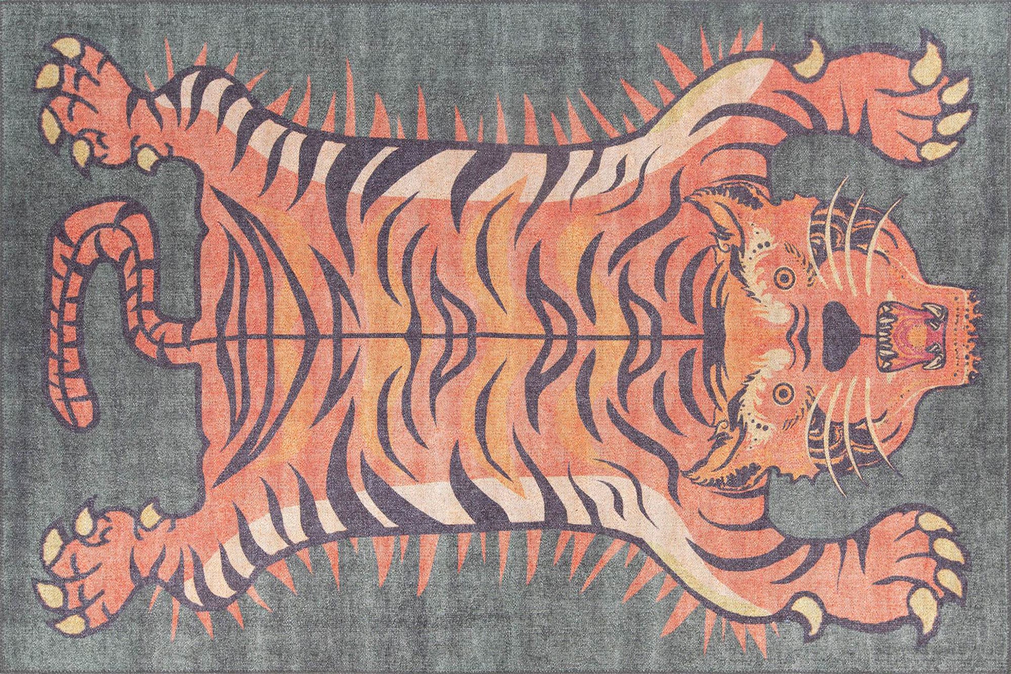 KAPLAN Tibetan Tiger Rug, Pelt Skin Stripe, Orange Tibet, Nepal 