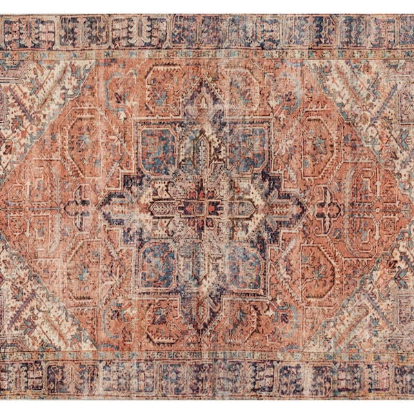 HAZEL | Persisches Muster, Boho Teppich, Vintage Look Traditionell, Mid Century Modern Dekor, Baumwollbasis, handgemachter texturierter Teppich, Orange