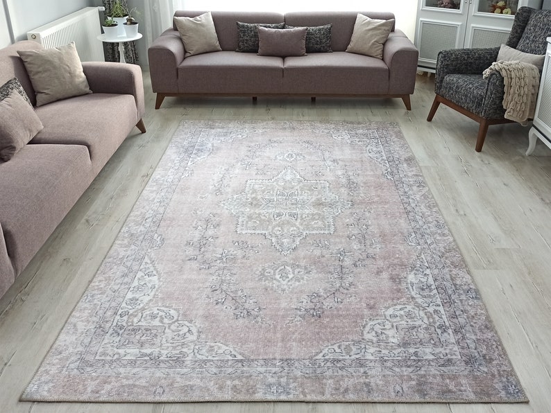 SAFA Turkish Rug Neutral Faded Pink Gray Oriental Etsy