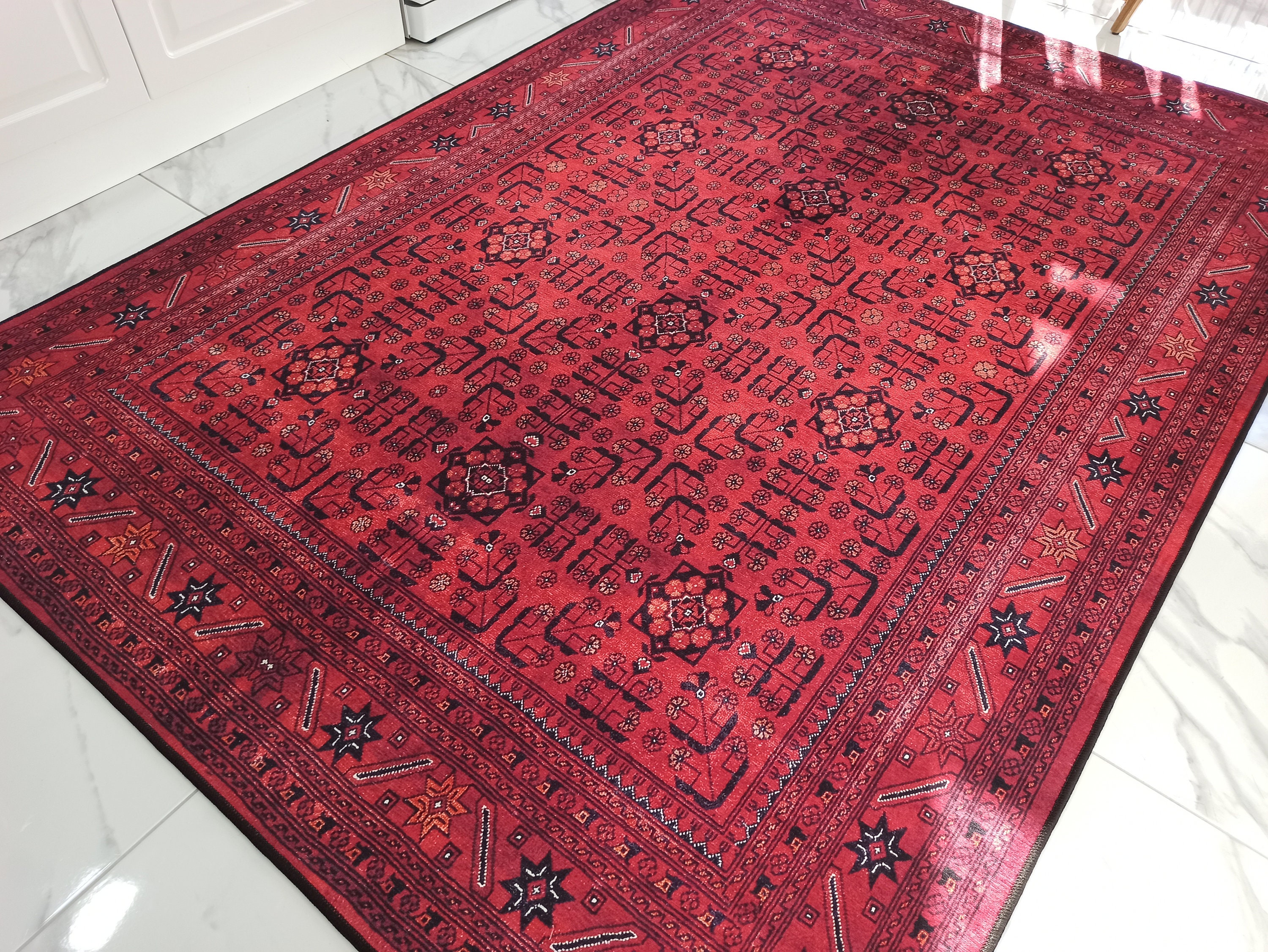 ZANAN Red Afghan Rug Turkish Vintage Style Area Rugs Boho - Etsy
