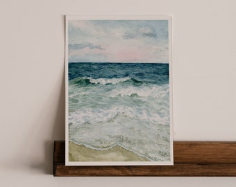Beach Art Print | Peaceful Ocean Painting, Ocean Themed Room Decor, Watercolor Ocean Print, Beach Art, Sea Painting | 5x7 8x10