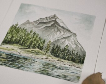 Pintura original de montanha | Arte de paisagem de lago de montanha | 5x7