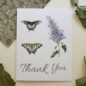 Thank You Card, Floral Thank you Cards, Butterfly and Lilacs Greeting Card, Watercolor Nature Cards, Artist Designed Greeting Cards