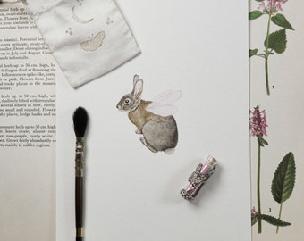 Fairy Rabbit Original Watercolor Painting