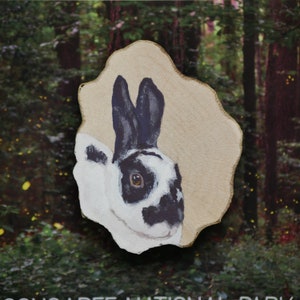 Cute Bunny Painting on Wood Slice, Wood Slice Art, Rabbit Painting, Rabbit Wooden Wall art