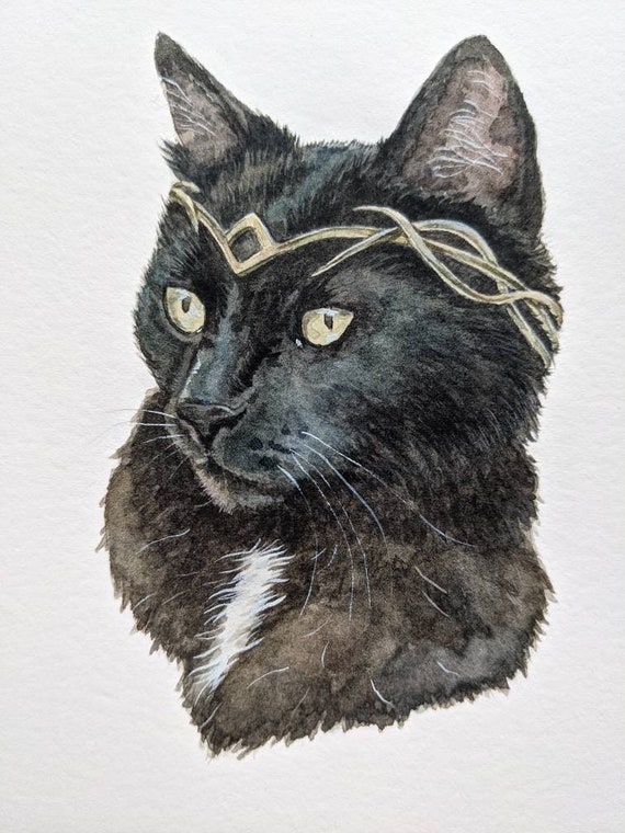 黒猫のオリジナル絵画 | 水彩猫アート | 猫好きの彼女へのギフト 黒猫のオリジナル絵画 | 水彩猫アート | 猫好きの彼女へのギフト