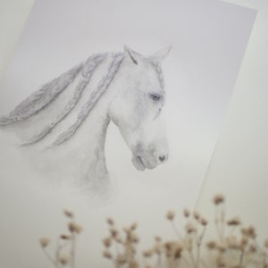 Peinture à l'aquarelle originale de cheval blanc