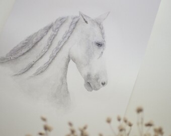 White Horse Original Watercolor Painting
