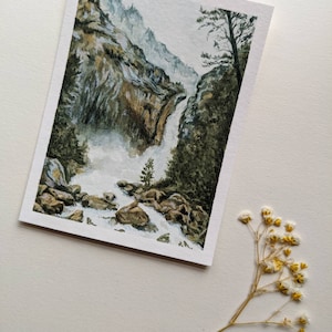 Original Waterfall Landscape Painting. Watercolor. Waterfall. Illustration. Artwork. Mountains. Mountain Art. Misty Mountains