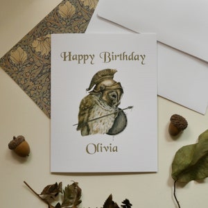 Custom Spartan Owl Birthday Card: Personalized Watercolor Card