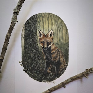 Fox in the Forest 5x7 Art Print | Watercolor Forest Art | Red Fox Illustration | Whimsical Art