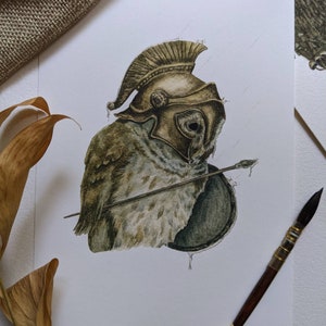 Barred Owl 5x7 Art Print | Spartan Painting | Owl Warrior | Owl Gladiator | D&D | Illustration