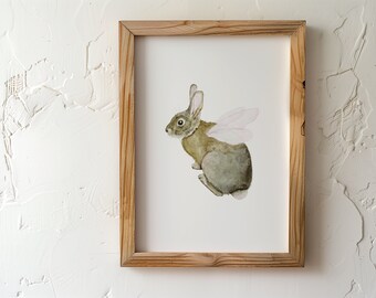 Fairy Rabbit Art Print, Fantastical Art, Magical Watercolor Painting, Faerie Wall Art, Dnd Art Print, Whimsical Animal Art