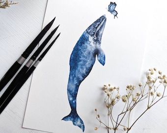 Blue Whale | 5x7 | 8x10 Art Print | Ocean Animals | Illustration | Watercolor