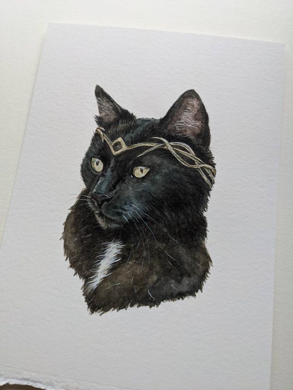 黒猫のオリジナル絵画 | 水彩猫アート | 猫好きの彼女へのギフト 黒猫のオリジナル絵画 | 水彩猫アート | 猫好きの彼女へのギフト