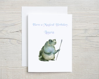 Customized Birthday Card, Wizard Frog Birthday Card, Magical Bday Card, Toad Birthday Card, Personalized Birthday Card,