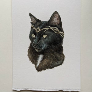 Black Cat Original Painting | Watercolor Cat Art | Cat Lover Gift for Her | Magical Wall Art
