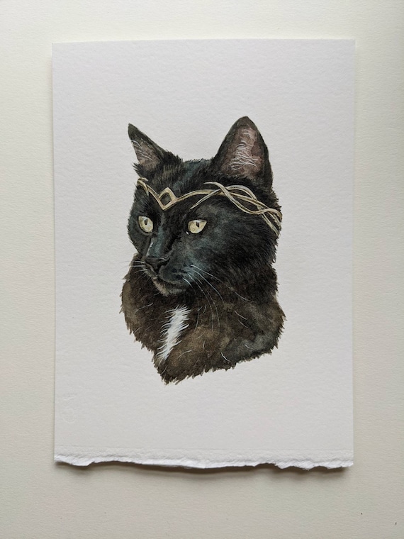 黒猫のオリジナル絵画 | 水彩猫アート | 猫好きの彼女へのギフト 黒猫のオリジナル絵画 | 水彩猫アート | 猫好きの彼女へのギフト