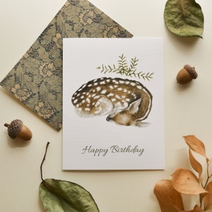 Carte d'anniversaire nature, jolie carte d'anniversaire, carte d'anniversaire cerf, cadeaux d'anniversaire, carte d'anniversaire faon, carte d'anniversaire forêt
