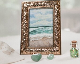 Framed Ocean Painting, Original Miniature Framed Beach Art