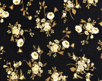 Yellow flowers on a black background, cotton crepe