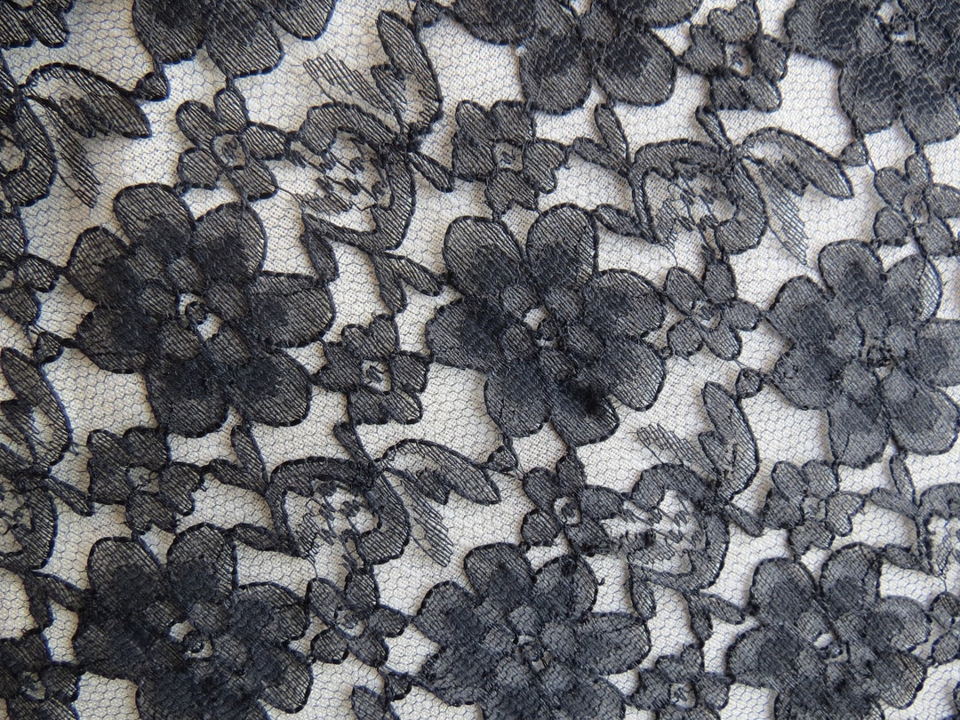 ★ason★ FLOWER LACE PETIT T BLACK P0000BRC000A Black Lace, Fine Delicate Lace With Floral Motif, for