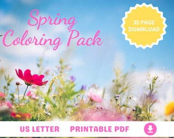 Printable Kids Spring Coloring Pack - 35 Pages of Coloring Fun!