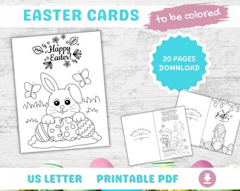 Color Your Easter with Joy! Printable Easter Coloring Cards Pack (Set of 20)