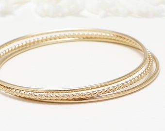Thin Gold Filled Bangle Bracelet, Set Of 3, Minimalist Bangle, Delicate Bangle, Dainty Simple Stacking Bangle Women | Celebration Bangles