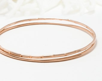 Delicate Rose Gold Bangle, Set Of 2, Thin Gold Filled Bangle, Stacking Bracelet, Dainty Minimalist Bracelet For Women | Celebration Bangles