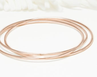 Thin Rose Gold 3 Interlocking Bangle, 3 Circle Bangle, Rose Gold Jewelry, Bangle For Women, Minimalist Bracelets | Celebration Bangles