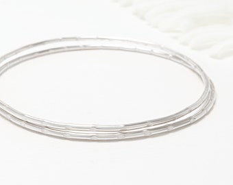 Thin Silver Bangle Bracelet Set Of 2, Dotted, Dainty Stacking Bangle, Minimalist Bangle, Delicate Bracelet For Women | Celebration Bangles