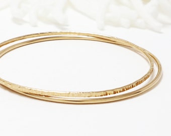 Thin Gold Stacking Bangle, Set Of 2, Minimalist Bangle, Dainty Gold Filled Bangle Bracelet, Delicate Bangle For Women | Celebration Bangles