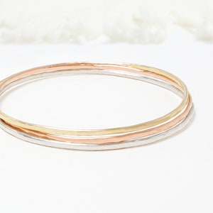 Thin Gold Hammered Bangle Set Of 3, Minimalist Bangle Bracelet, Dainty Stacking Bangles, Gold Filled Bangles For Women | Celebration Bangle