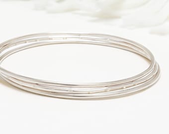 Thin Silver Stacking Bangle, Set Of 3, Minimalist Bangle, Dainty Silver Bangle Bracelet, Delicate Bracelet For Women | Celebration Bangles