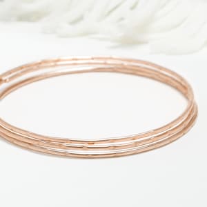 Thin Rose Gold Bangle Set Of 3, Minimalist Bracelet, Rose Gold Filled Stacking Bangle, Dainty Bracelet For Women | Celebration Bangles
