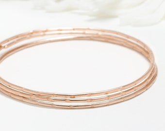 Thin Rose Gold Bangle Set Of 3, Minimalist Bracelet, Rose Gold Filled Stacking Bangle, Dainty Bracelet For Women | Celebration Bangles