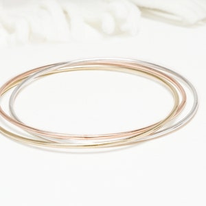 Thin Gold, Rose Gold and Silver 3 Interlocking Bangle, 3 Circle Bangle, Gold Bangle For Women, Minimalist Bracelets | Celebration Bangles
