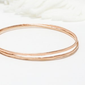 Rose Gold Hammered Bangle, Set Of 2, Thin Rose Gold Filled Bangle Bracelet, Stack Bangles, Minimalist Bangles Women | Celebration Bangles