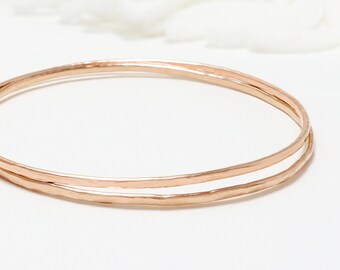 Rose Gold Hammered Bangle, Set Of 2, Thin Rose Gold Filled Bangle Bracelet, Stack Bangles, Minimalist Bangles Women | Celebration Bangles