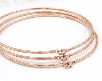 Bracciale rigido sottile con chiusura in oro rosa, set da 3, bracciale minimalista, bracciale rigido semplice e delicato da donna / braccialetti da festa