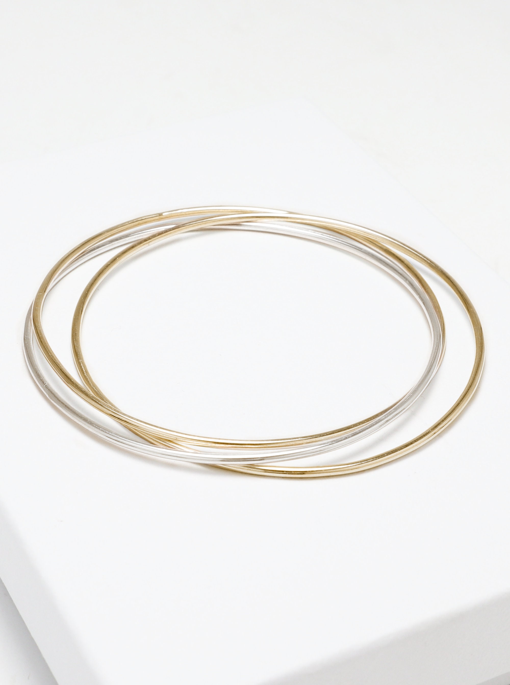 Thin Gold and Silver 3 Interlocking Bangle, 3 Circle Bangle, Gold ...