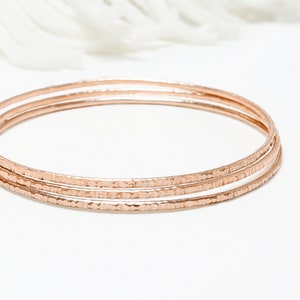 Minimalist Rose Gold Bangle Set Of 3, Thin Rose Gold Filled Bangle Bracelet, Stacking Bangles, Bangle For Women | Celebration Bangles