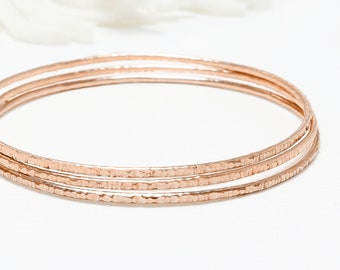 Minimalist Rose Gold Bangle Set Of 3, Thin Rose Gold Filled Bangle Bracelet, Stacking Bangles, Bangle For Women | Celebration Bangles