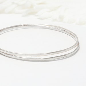 Thin Silver Hammered Bangle Set Of 2, Minimalist Bangle, Silver Bracelet, Simple Stacking Bangles, Bangles For Women | Celebration Bangles