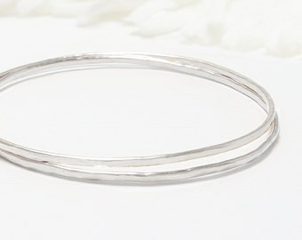 Thin Silver Hammered Bangle Set Of 2, Minimalist Bangle, Silver Bracelet, Simple Stacking Bangles, Bangles For Women | Celebration Bangles