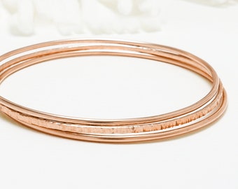 Thin Rose Gold Bangle Bracelet Set Of 3, Minimalist Bangle, Stacking Rose Gold Filled Bangle, Bracelet For Women | Celebration Bangles