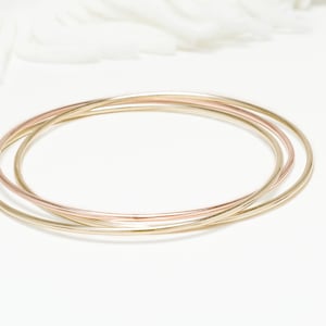 Thin Rose Gold and Gold 3 Interlocking Bangle, 3 Circle Bangle, Gold Bangle For Women, Minimalist Bracelets | Celebration Bangles