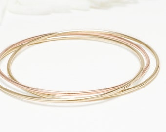 Thin Rose Gold and Gold 3 Interlocking Bangle, 3 Circle Bangle, Gold Bangle For Women, Minimalist Bracelets | Celebration Bangles