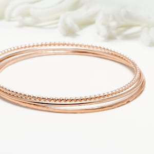 Thin Rose Gold Filled Bangle Bracelet, Set Of 3, Minimalist Bangle, Delicate Dainty Simple Stacking Bangle For Women | Celebration Bangles